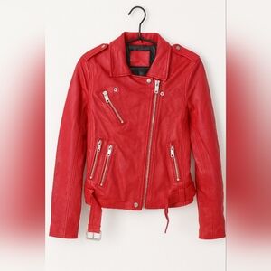 Women's Red Leather Biker Jacket